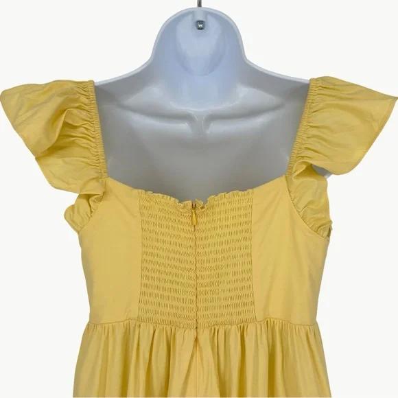 Reformation Jeune Ruffle Stretch Organic Cotton Mini Dress | Sz 8 | Light Yellow - Picture 7 of 16